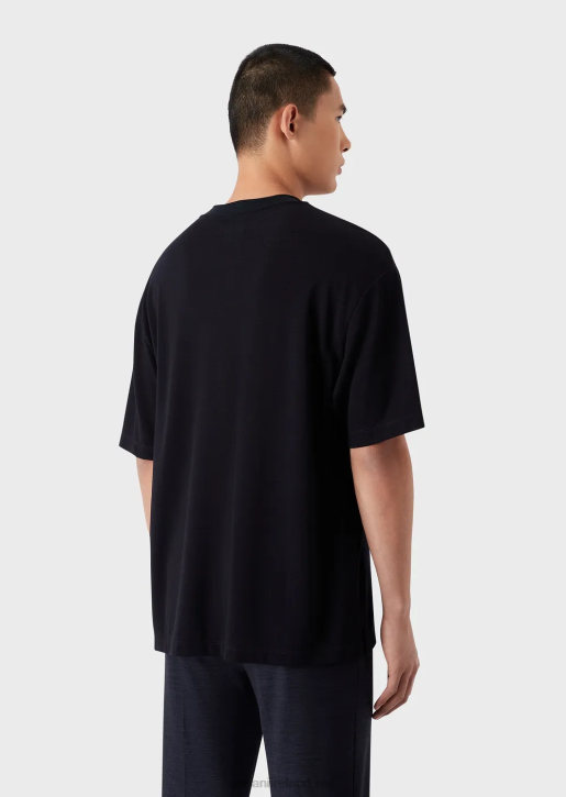 Men 086V1673 Eucalyptus Wool-Blend Pique T-Shirt Armani Navy Blue