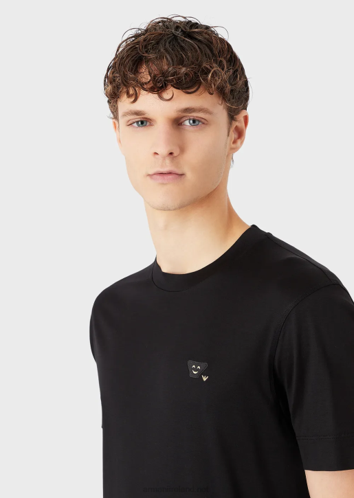 Men 086V1674 Tencel-Blend Jersey T-Shirt With Emoji Patch Armani Black