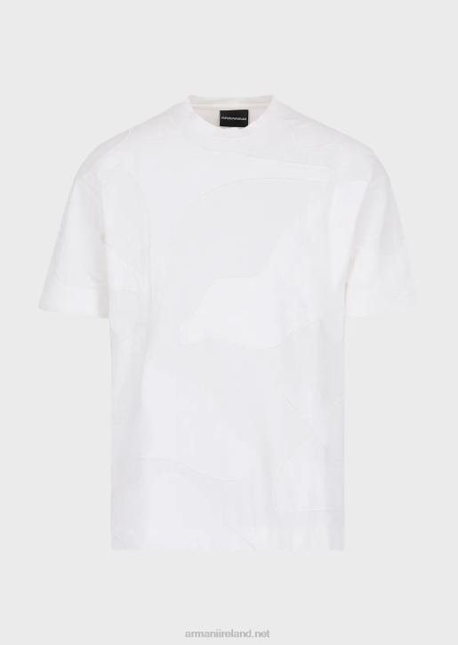 Men 086V1676 Heavy Jersey T-Shirt With Colour-Matched Oversized Camouflage Embroidery Armani White