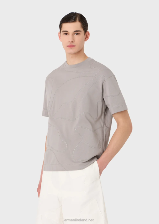 Men 086V1677 Heavy Jersey T-Shirt With Colour-Matched Oversized Camouflage Embroidery Armani Gray