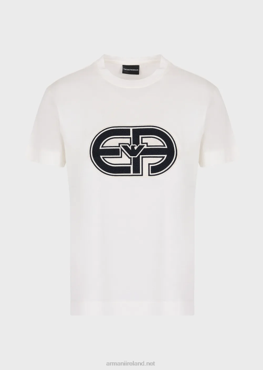 Men 086V1679 Tencel-Blend Jersey T-Shirt With Oversized Ea Patch Armani Milky White