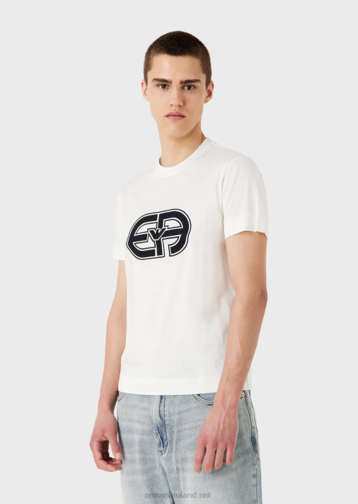 Men 086V1679 Tencel-Blend Jersey T-Shirt With Oversized Ea Patch Armani Milky White