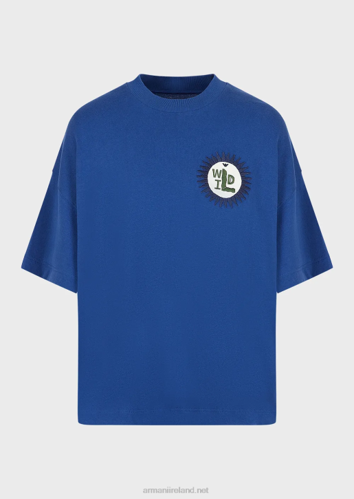 Men 086V1680 Sustainable Collection Organic American Jersey T-Shirt With Patch Armani Electric Blue