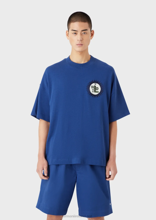 Men 086V1680 Sustainable Collection Organic American Jersey T-Shirt With Patch Armani Electric Blue