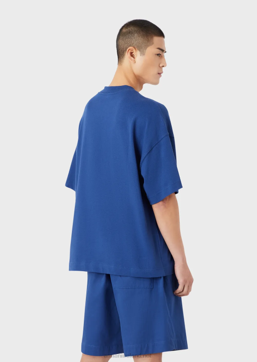 Men 086V1680 Sustainable Collection Organic American Jersey T-Shirt With Patch Armani Electric Blue