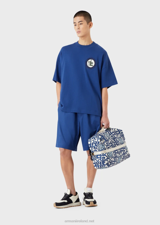 Men 086V1680 Sustainable Collection Organic American Jersey T-Shirt With Patch Armani Electric Blue