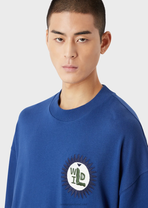 Men 086V1680 Sustainable Collection Organic American Jersey T-Shirt With Patch Armani Electric Blue