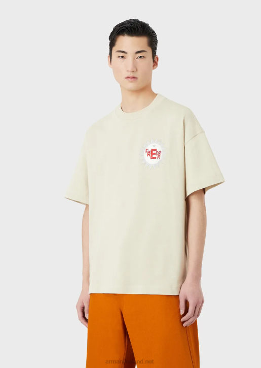 Men 086V1681 Sustainable Collection Organic American Jersey T-Shirt With Patch Armani Light Gray