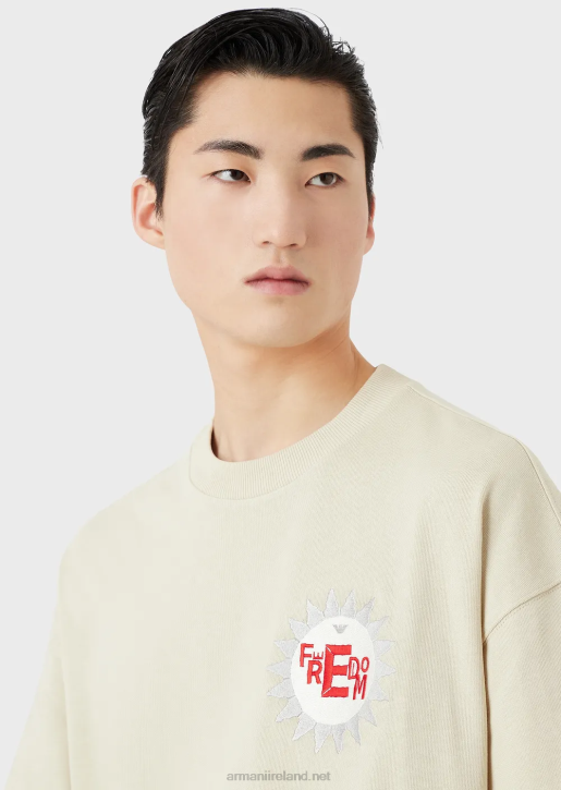 Men 086V1681 Sustainable Collection Organic American Jersey T-Shirt With Patch Armani Light Gray