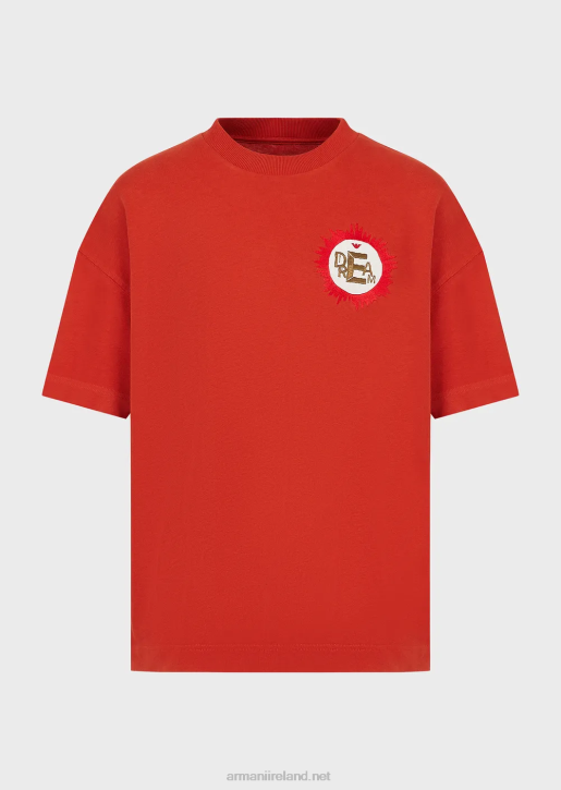 Men 086V1682 Sustainable Collection Organic American Jersey T-Shirt With Patch Armani Red