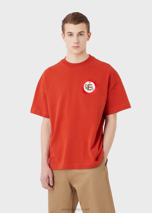 Men 086V1682 Sustainable Collection Organic American Jersey T-Shirt With Patch Armani Red