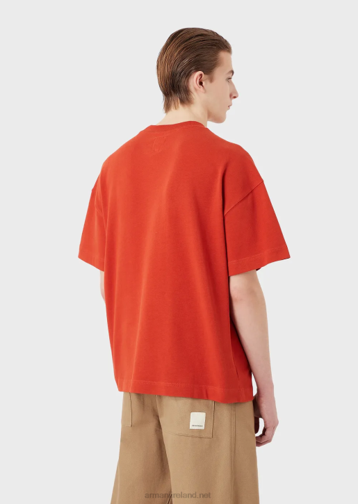 Men 086V1682 Sustainable Collection Organic American Jersey T-Shirt With Patch Armani Red