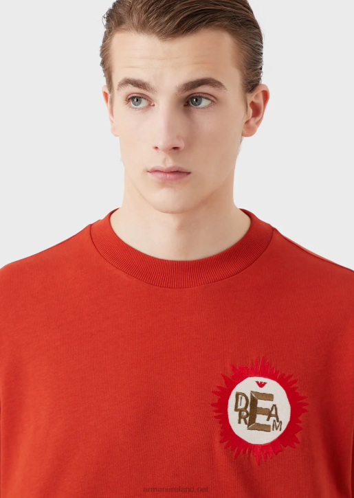 Men 086V1682 Sustainable Collection Organic American Jersey T-Shirt With Patch Armani Red