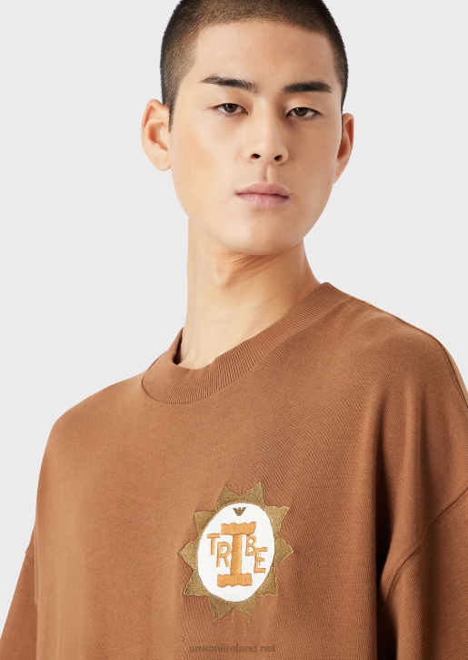 Men 086V1683 Sustainable Collection Organic American Jersey T-Shirt With Patch Armani Beige