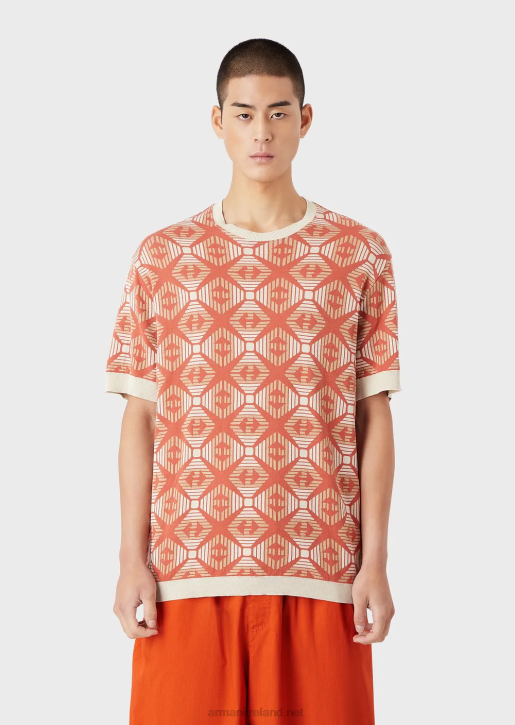Men 086V1685 Sustainable Collection Organic Jacquard Jersey Jumper With Collection Pattern Armani Pattern