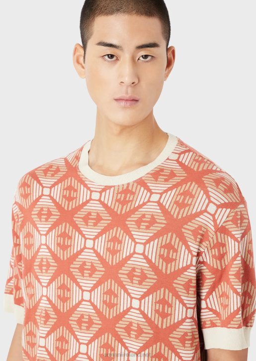 Men 086V1685 Sustainable Collection Organic Jacquard Jersey Jumper With Collection Pattern Armani Pattern