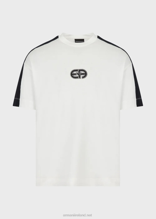 Men 086V1686 Tencel-Blend Jersey T-Shirt With Ea Patch And Stripes Armani Milky White