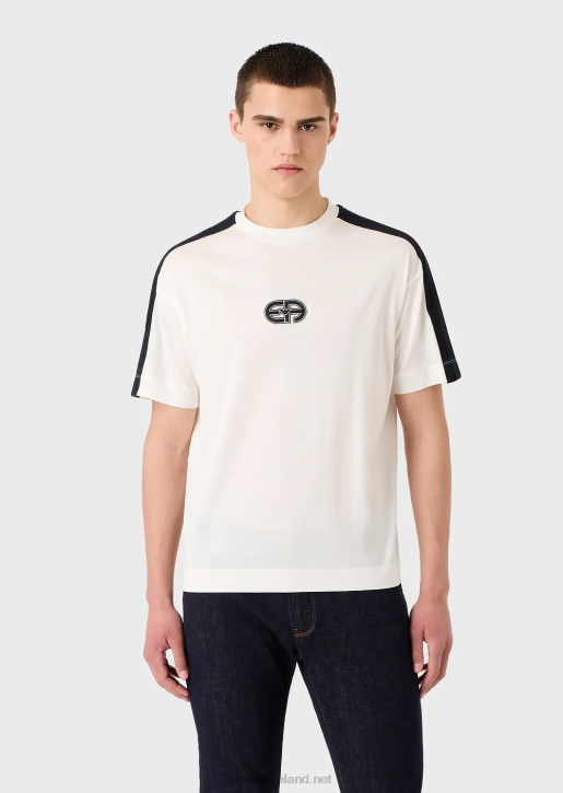 Men 086V1686 Tencel-Blend Jersey T-Shirt With Ea Patch And Stripes Armani Milky White