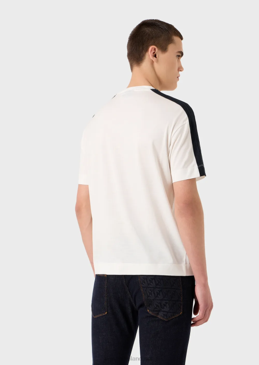 Men 086V1686 Tencel-Blend Jersey T-Shirt With Ea Patch And Stripes Armani Milky White