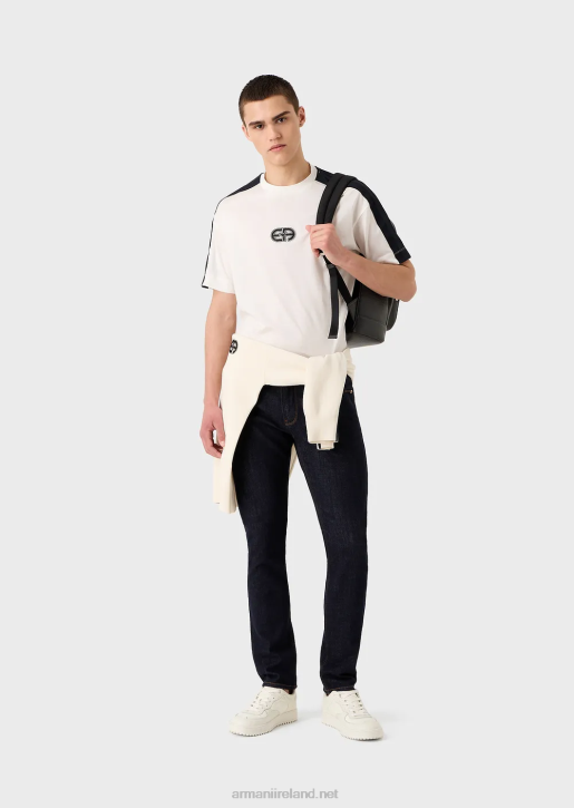 Men 086V1686 Tencel-Blend Jersey T-Shirt With Ea Patch And Stripes Armani Milky White