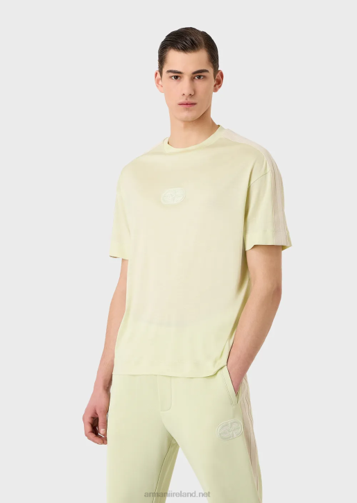 Men 086V1687 Tencel-Blend Jersey T-Shirt With Ea Patch And Stripes Armani Light Green