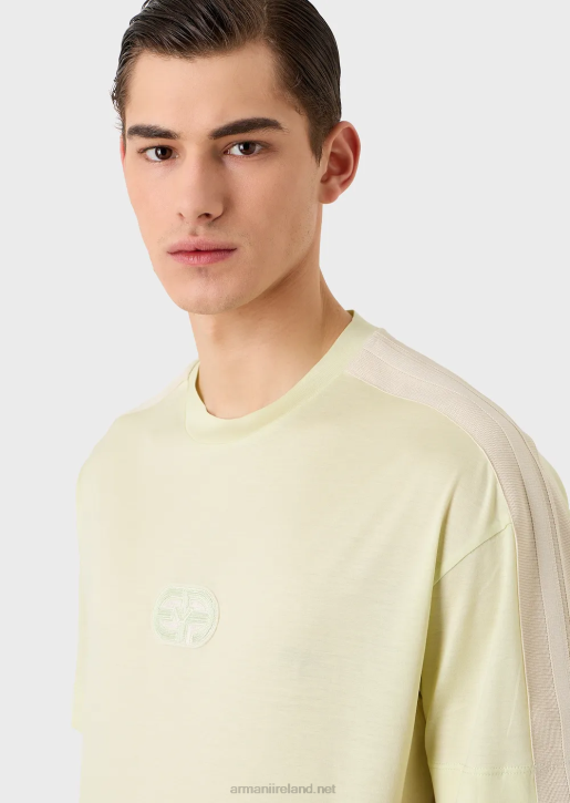 Men 086V1687 Tencel-Blend Jersey T-Shirt With Ea Patch And Stripes Armani Light Green