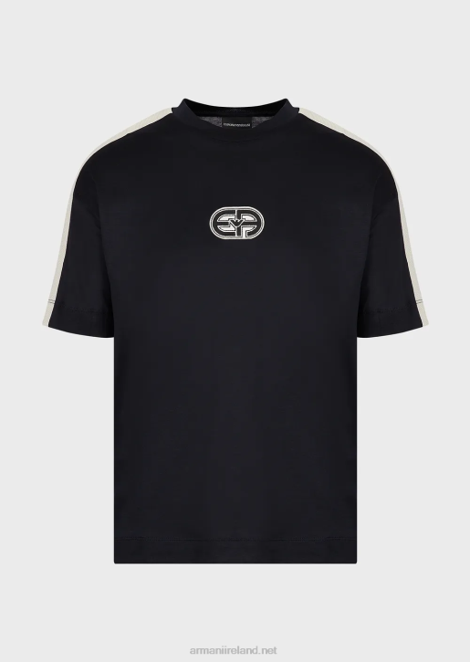 Men 086V1688 Tencel-Blend Jersey T-Shirt With Ea Patch And Stripes Armani Navy Blue