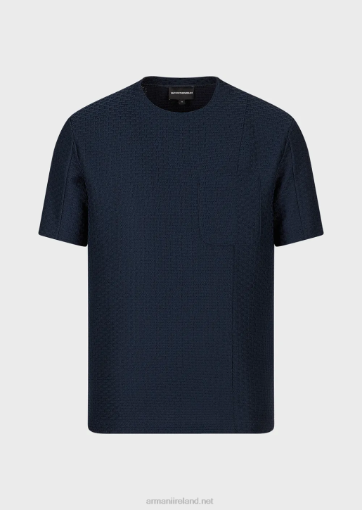Men 086V1689 Short-Sleeved Jumper In Embossed Jacquard Jersey Armani Navy Blue