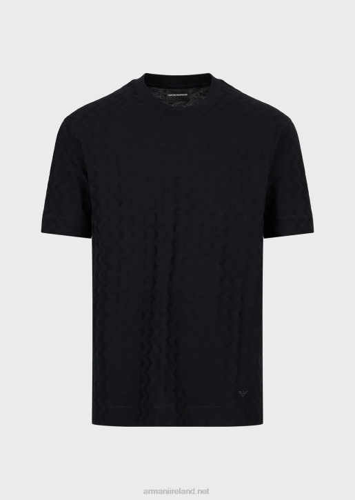 Men 086V1690 Jersey T-Shirt With All-Over Jacquard Motif Armani Navy Blue