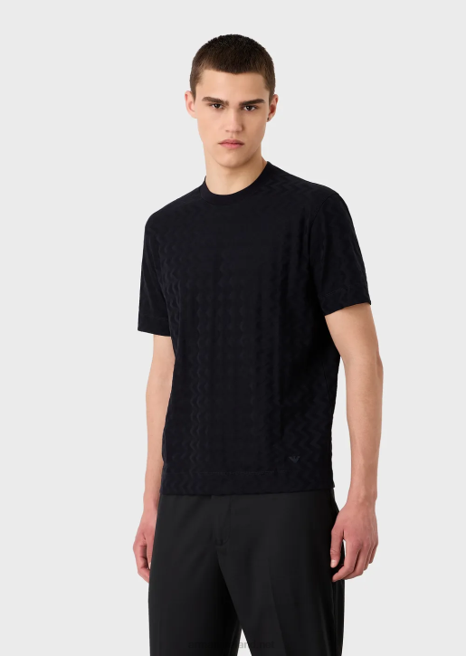 Men 086V1690 Jersey T-Shirt With All-Over Jacquard Motif Armani Navy Blue