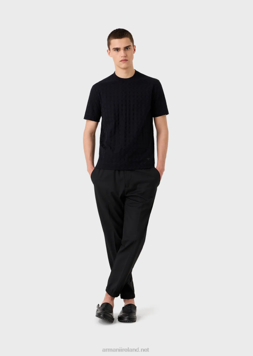 Men 086V1690 Jersey T-Shirt With All-Over Jacquard Motif Armani Navy Blue