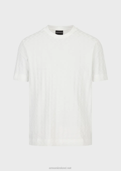 Men 086V1691 Jersey T-Shirt With All-Over Jacquard Motif Armani White