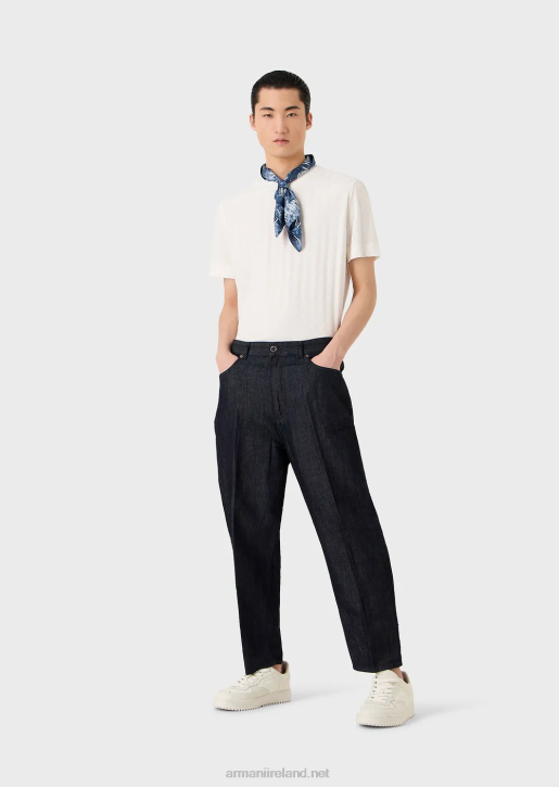 Men 086V1691 Jersey T-Shirt With All-Over Jacquard Motif Armani White