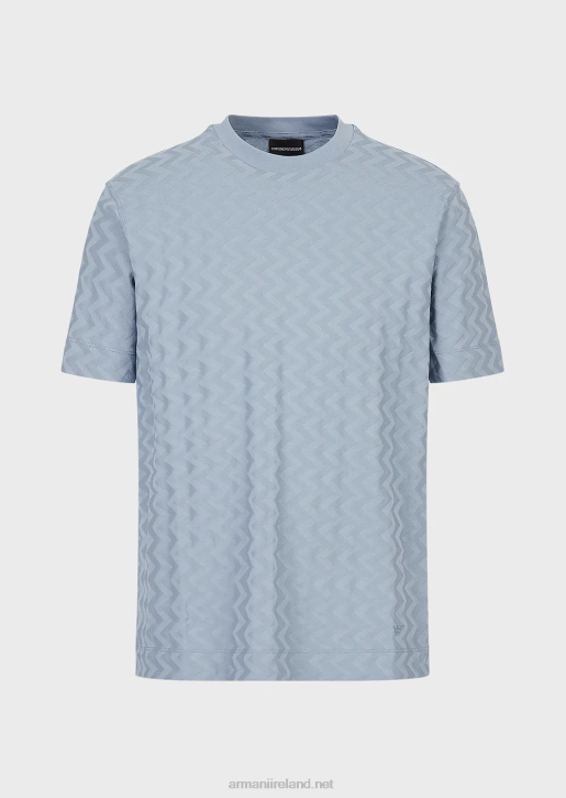 Men 086V1692 Jersey T-Shirt With All-Over Jacquard Motif Armani Azure