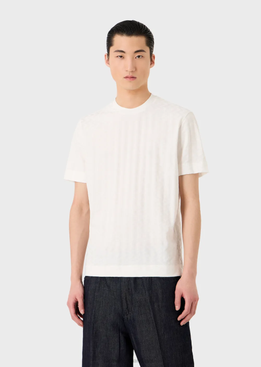 Men 086V1692 Jersey T-Shirt With All-Over Jacquard Motif Armani Azure