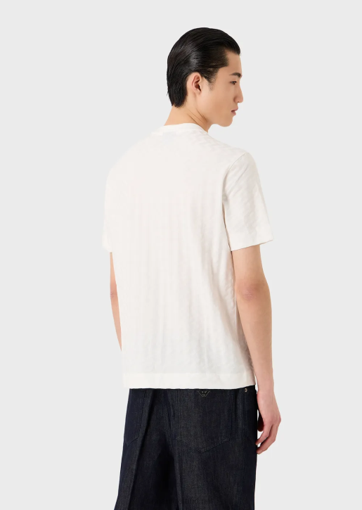 Men 086V1692 Jersey T-Shirt With All-Over Jacquard Motif Armani Azure