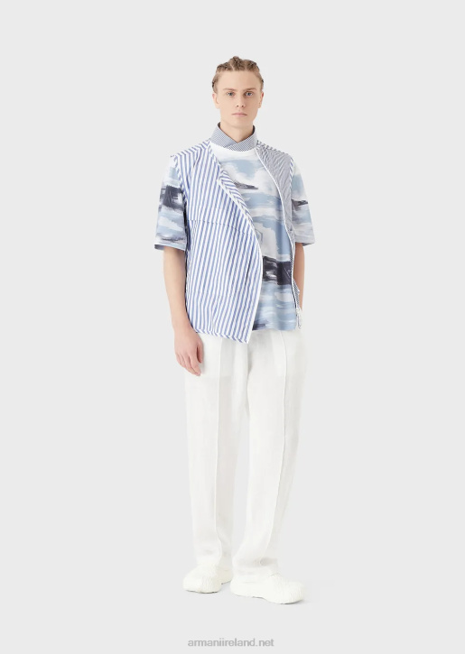 Men 086V1697 Cotton Interlock T-Shirt With Merman Watercolour Print And Embroidered Logo Armani Pattern
