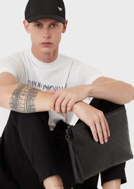 Men 086V1701 Pima Jersey T-Shirt With Logo Print Armani Black Logo