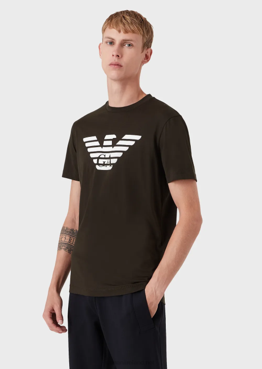 Men 086V1702 Pima Jersey T-Shirt With Logo Print Armani Green