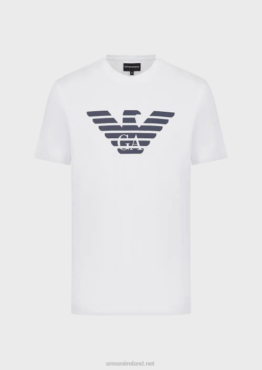 Men 086V1703 Pima Jersey T-Shirt With Logo Print Armani White