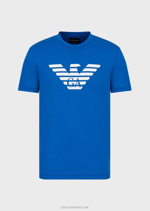 Men 086V1704 Pima Jersey T-Shirt With Logo Print Armani China Blue
