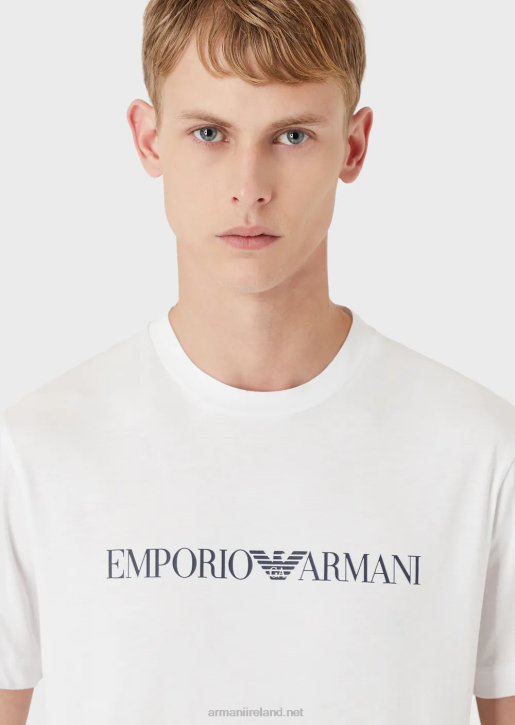 Men 086V1704 Pima Jersey T-Shirt With Logo Print Armani China Blue