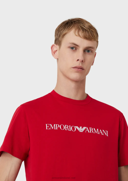Men 086V1706 Pima Jersey T-Shirt With Logo Print Armani Bright Blue Logo