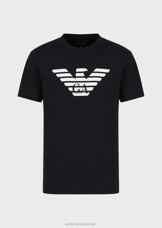 Men 086V1707 Pima Jersey T-Shirt With Logo Print Armani Navy Blue