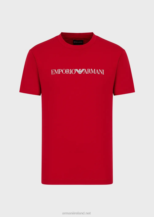 Men 086V1708 Pima Jersey T-Shirt With Logo Print Armani Red Logo