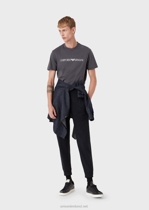 Men 086V1709 Pima Jersey T-Shirt With Logo Print Armani Anthracite