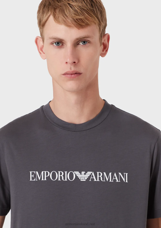 Men 086V1709 Pima Jersey T-Shirt With Logo Print Armani Anthracite