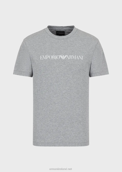 Men 086V1710 Pima Jersey T-Shirt With Logo Print Armani Gray Logo
