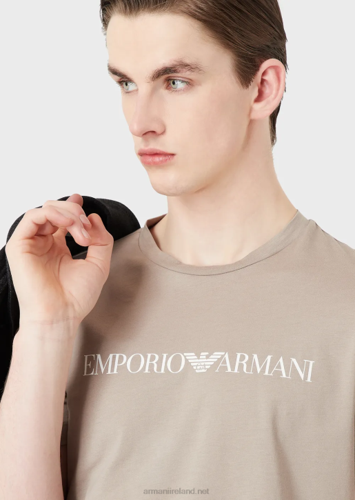Men 086V1710 Pima Jersey T-Shirt With Logo Print Armani Gray Logo