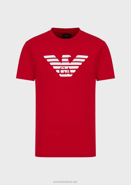 Men 086V1711 Pima Jersey T-Shirt With Logo Print Armani Red